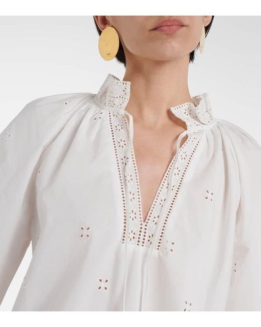 Blusa Alora de algodon con bordado ingles Ulla Johnson de color White