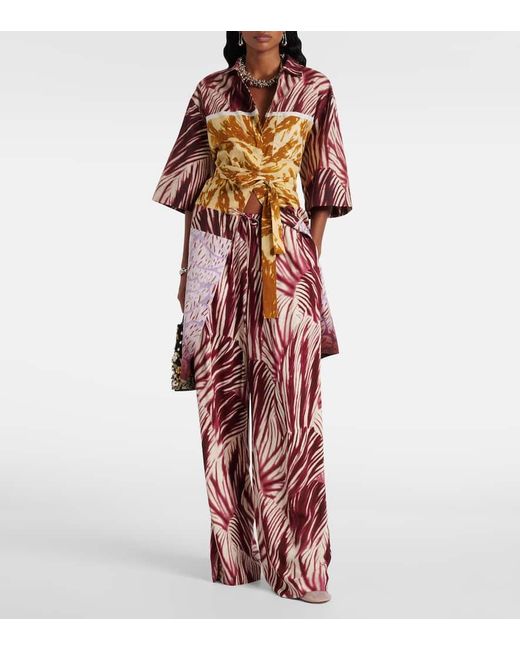 Pantalon Ample Imprime En Crepe Dries Van Noten en coloris Red