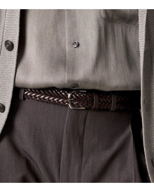 Giorgio Armani Black Braided Leather Belt for men