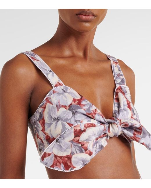 Posse Pink Luna Floral Linen Crop Top