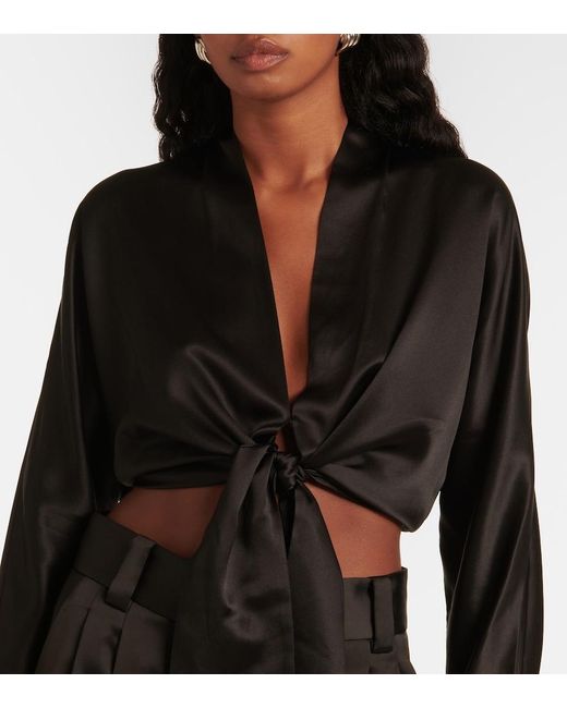 The Sei Black Tie-Front Silk Blouse