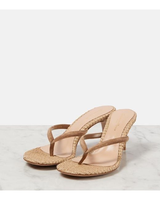 Gianvito Rossi Pink Calypso Raffia And Suede Thong Sandals