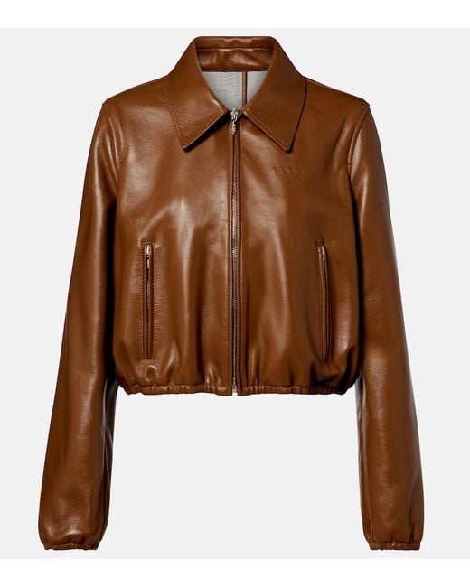 Gucci Brown Leather Bomber Jacket