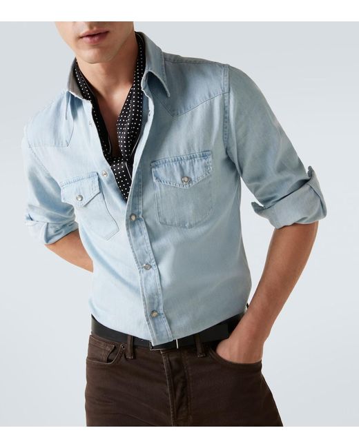 Tom Ford Blue Cotton Chambray Shirt for men