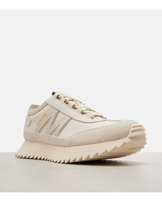 Moncler White Pacey2 Suede-Trimmed Sneakers