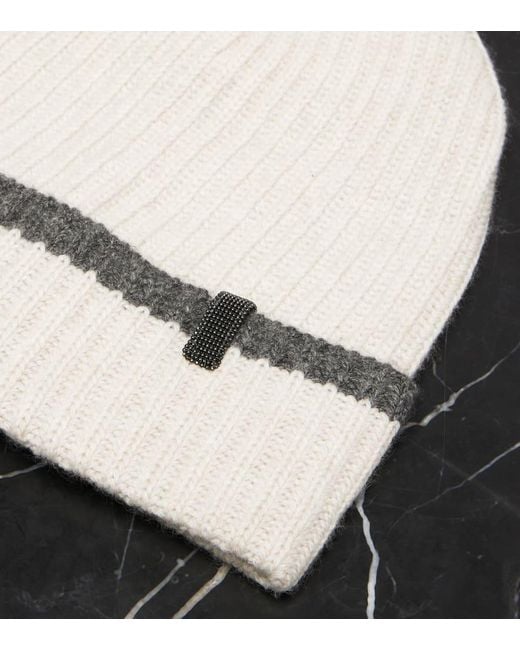 Brunello Cucinelli Natural Contrast Cashmere Beanie