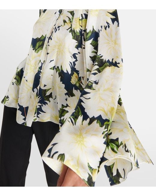 Oscar de la Renta Green Floral Cotton-Blend Blouse