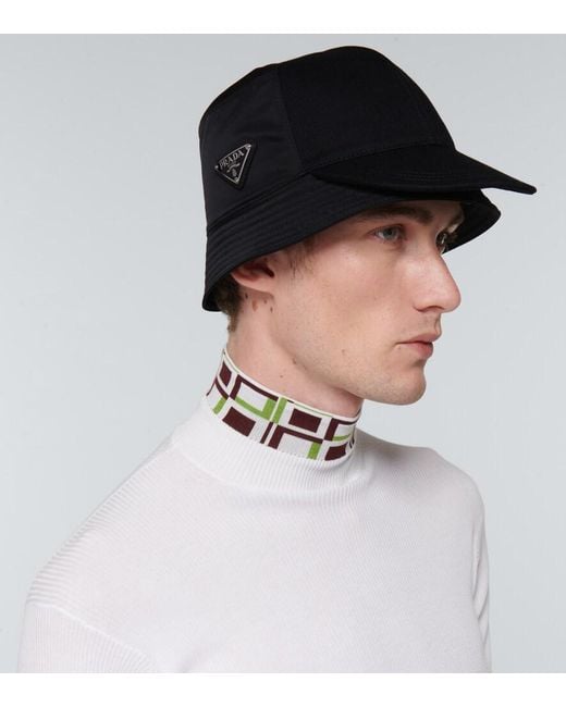 Prada Black Embroidered Bucket Hat for men