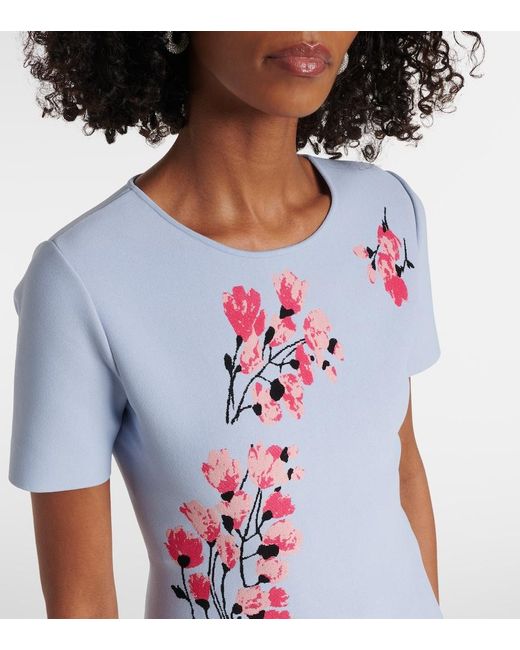 Carolina Herrera Blue Floral Jacquard Midi Dress