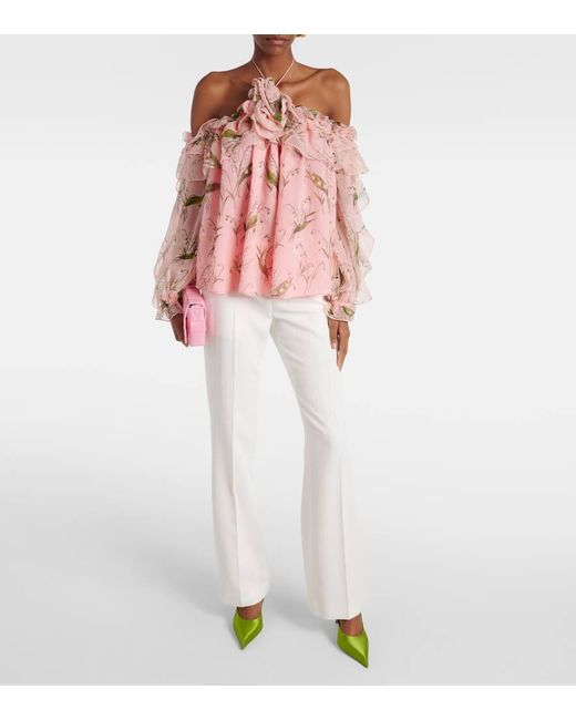 Blusa in seta con stampa floreale di Carolina Herrera in Pink