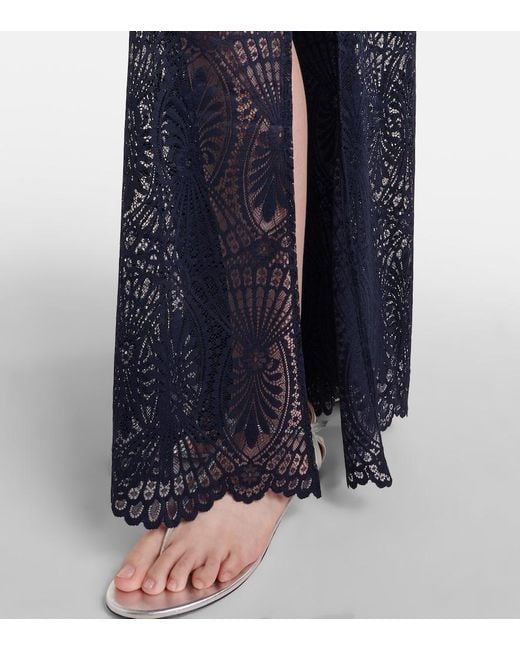 Alexandra Miro Blue Paloma Lace Wide-Leg Pants