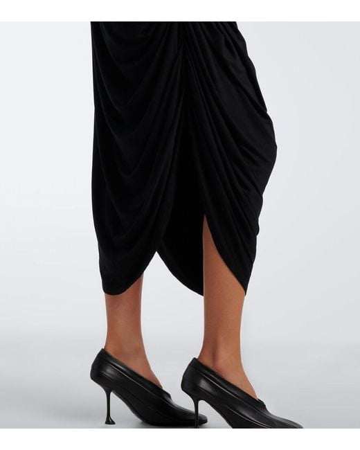 Proenza Schouler Black Imogen Draped Gathered Jersey Midi Dress