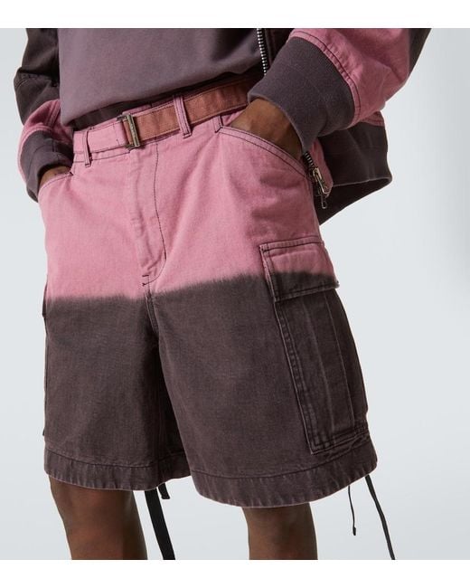 Sacai Red Ombre Cotton Cargo Shorts for men