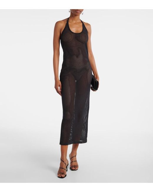 Courreges Black Holistic Sheer Cotton Midi Dress