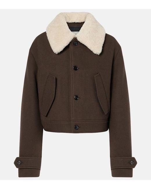 AMI Brown Shearling-Trimmed Virgin Wool Jacket