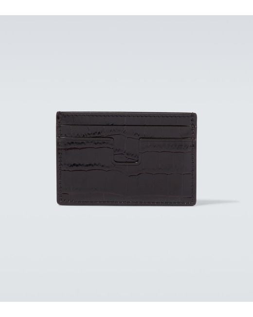Tom Ford Black Croc-Effect Patent Leather Card Holder for men