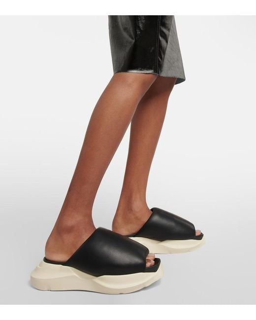 Rick Owens Black Geth Padded Leather Platform Sliders
