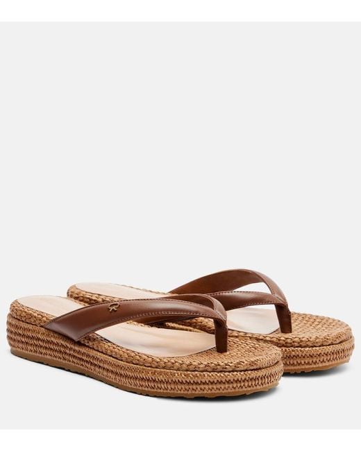 Gianvito Rossi Brown Tahiti Jute-Trimmed Leather Platform Thong Sandals