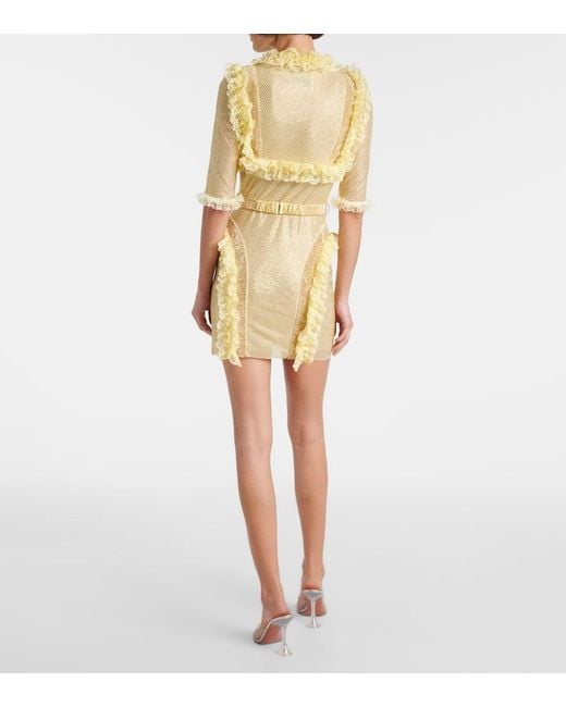 Self-Portrait Yellow X Christopher Kane Embellished Mesh Minidress