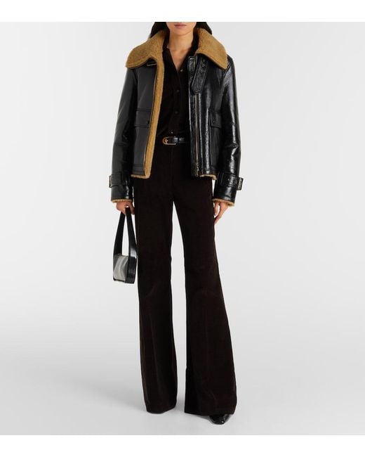 Veronica Beard Black Danika Shearling-Lined Leather Jacket
