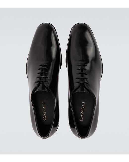 Canali Black Leather Oxford Shoes for men