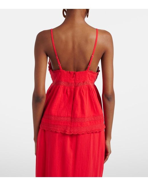 Melissa Odabash Red Beatrice Cotton And Linen Top