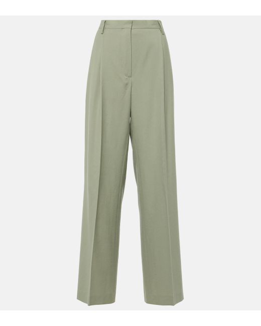 Dries Van Noten Green Mid-rise Wool Straight Pants