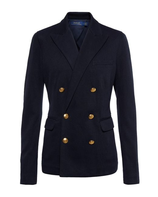 Polo Ralph Lauren Cotton Knit Double-breasted Blazer in Blue - Lyst
