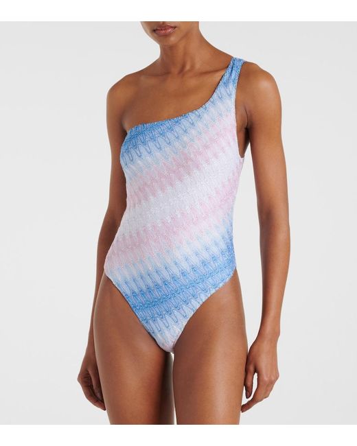 Missoni Blue Wave One-Shoulder Lame Swimsuit