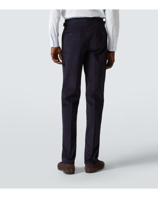 Thom Sweeney Blue Double-Breasted Brushed Cotton Suit for men