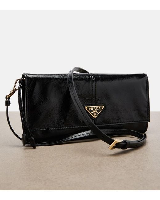 Prada Black Logo Leather Pouch With Strap