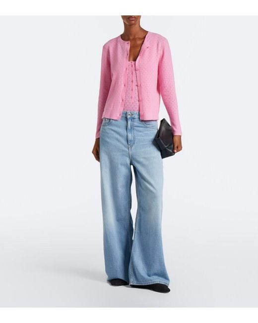 Eres Pink Sucrerie Pointelle Wool-Blend Cardigan