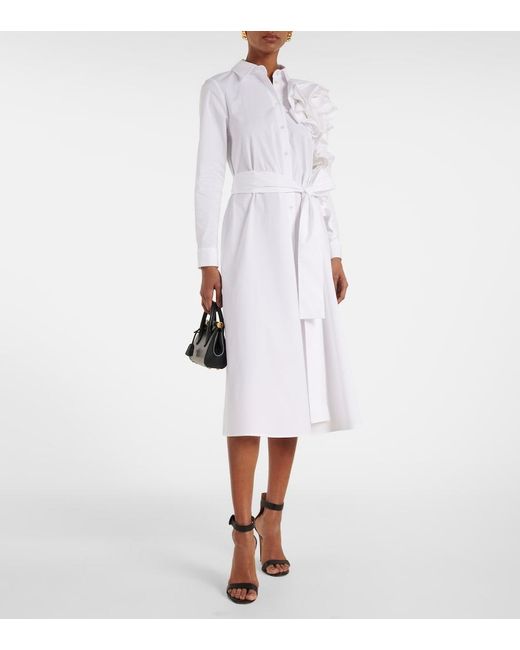 Carolina Herrera White Floral-Applique Poplin Shirtdress