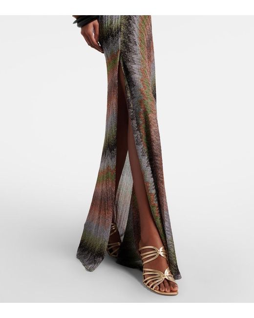 Missoni Brown Zigzag Halterneck Lame Maxi Dress