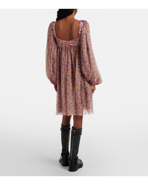 Dolce & Gabbana Pink Floral Lace-Trimmed Silk And Cotton-Blend Chiffon Minidress
