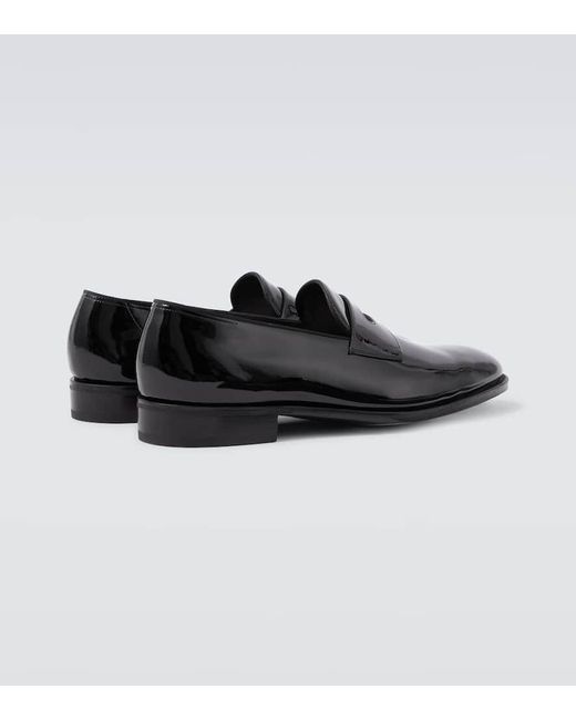 John Lobb Black Jamie Patent Leather Penny Loafers for men