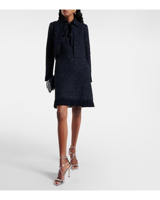 Oscar de la Renta Black Cotton-Blend Tweed Minidress