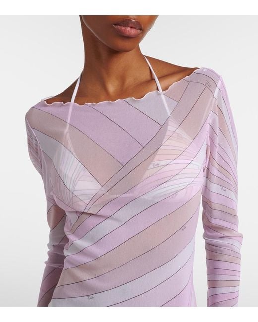 Emilio Pucci Pink Iride Sheer Tulle Maxi Dress