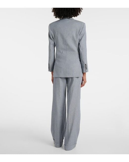 Brunello Cucinelli Blue Pinstripe Linen, Cotton, And Hemp Blazer