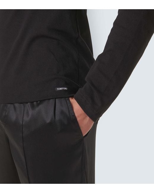 Tom Ford Black Cotton-Blend Henley Shirt for men