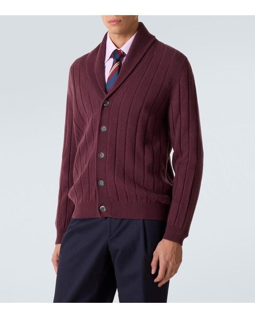 Kiton Red Rib-Knitted Cashmere Cardigan for men