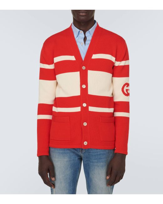Cardigan En Maille De Coton À Motif GG Enlacés Gucci pour homme en coloris Red