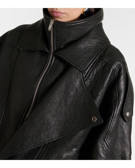 Saint Laurent Black Oversize-Bomberjacke Aus Leder