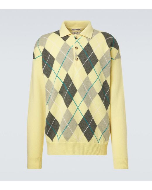 J.W. Anderson Yellow Argyle Wool Polo Sweater for men