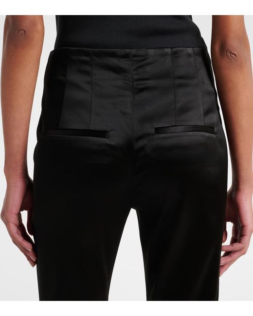 Veronica Beard Black Stila Cropped High-Rise Satin Slim Pants