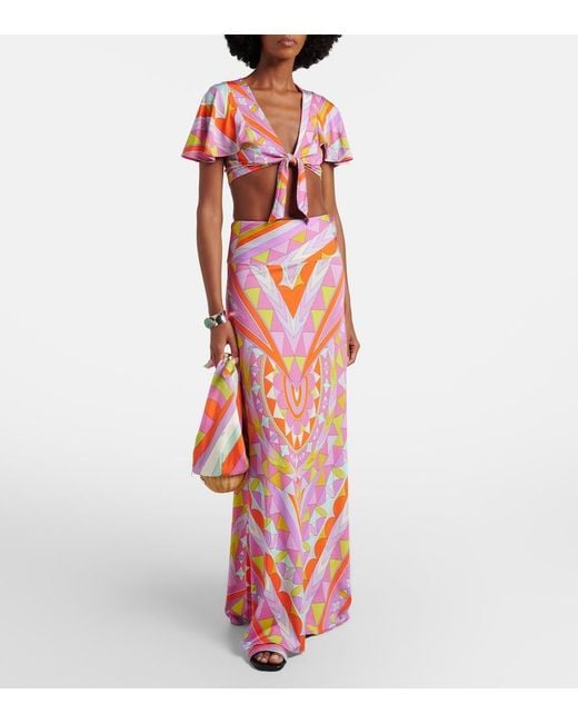 Emilio Pucci Red Manuba Jersey Satin Maxi Skirt
