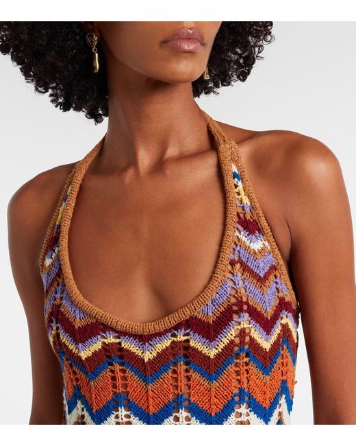 Faithfull The Brand Purple Elisa Chevron Crochet Cotton-Blend Maxi Dress