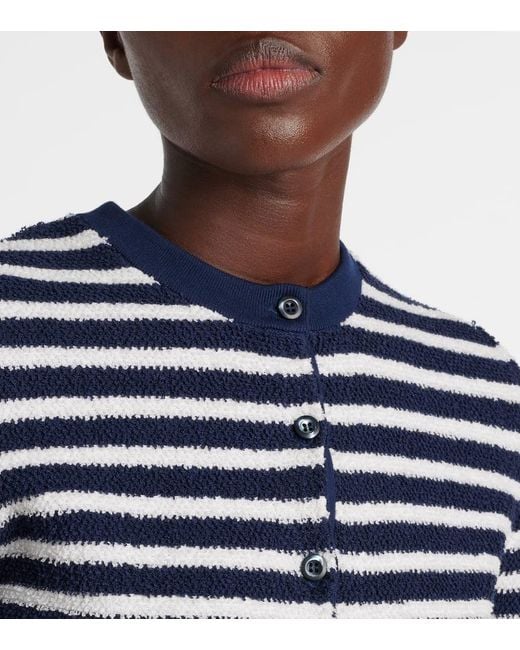 Prada Women's Blue Striped Cotton-Blend Boucle Cardigan