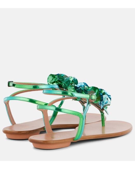Aquazzura Blue Summer Sun Metallic Leather Thong Sandals