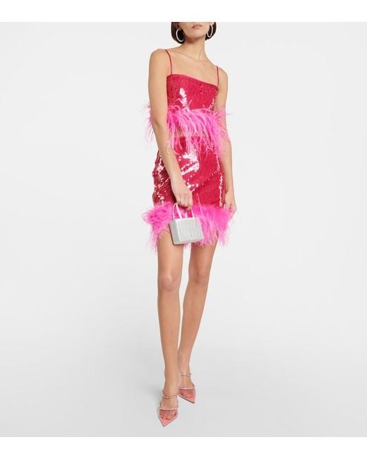 GIUSEPPE DI MORABITO Pink Sequined Feather-Trimmed Miniskirt